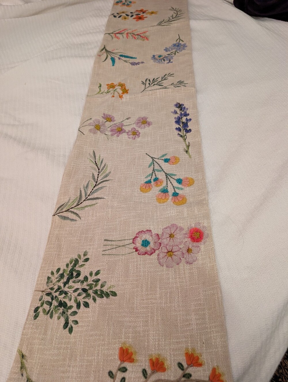 Floral Linen Table Runner, 72”